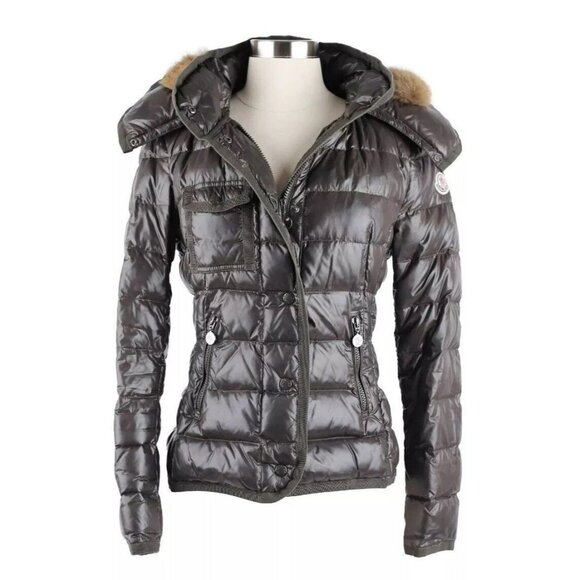$2,575 Moncler Armoise Celsie Down Puffer Jacket w/ Fur Hood Green/Brown SZ 1/S - Picture 1 of 12